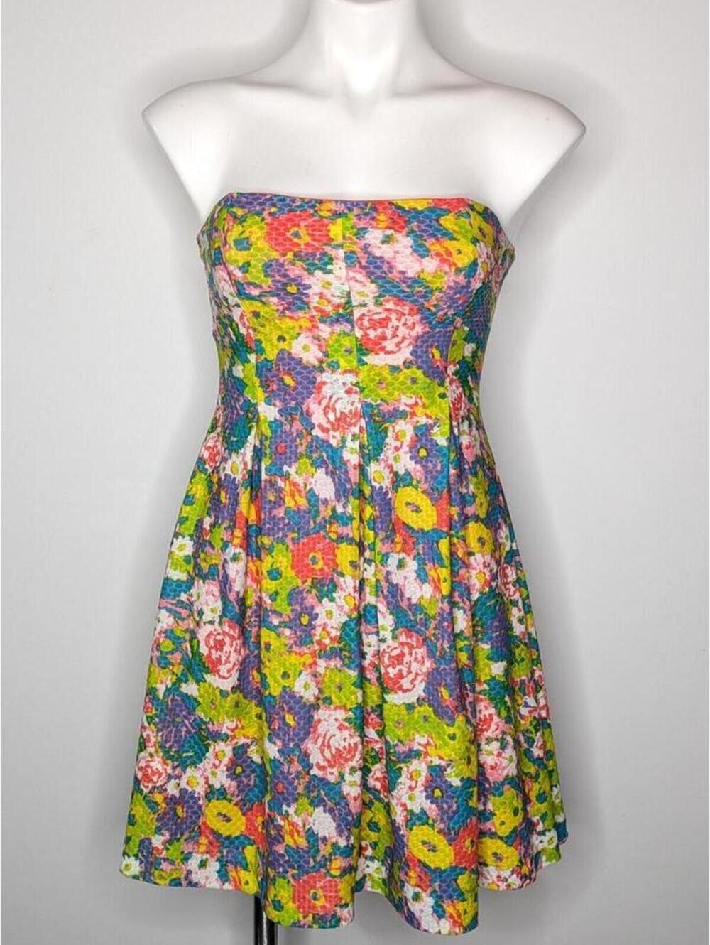 UO Cooperative Green Purple Floral Strapless Dress S